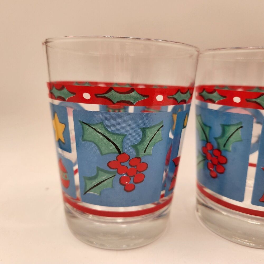 Libbey Christmas Holiday Glasses Tumblers 12 oz Set of 4 Santa Snowman Holly - Picture 2 of 15